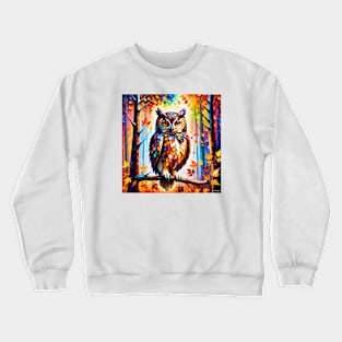 Owl in forest illustrated artwork Crewneck Sweatshirt